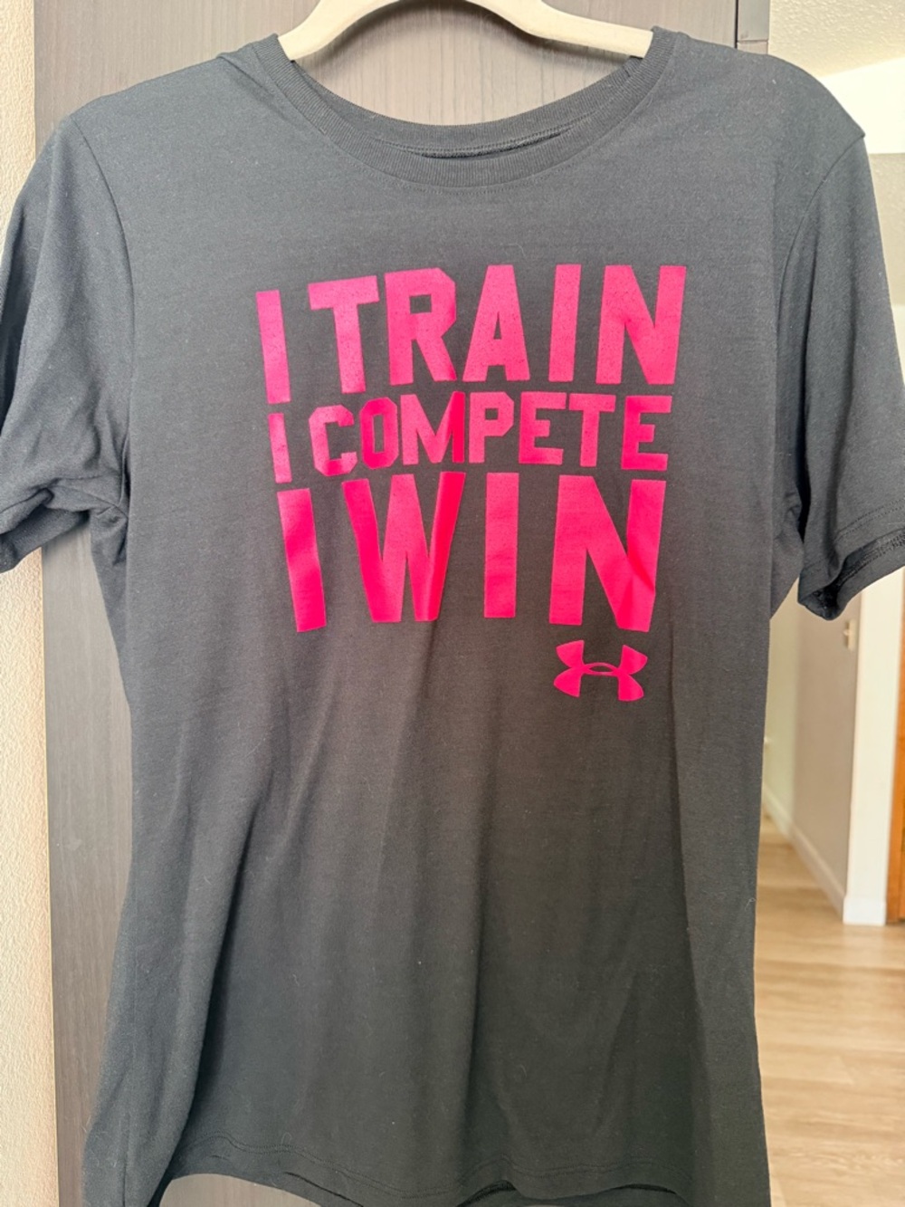 Under Armour Black Tee with pink HeatGear Accent
